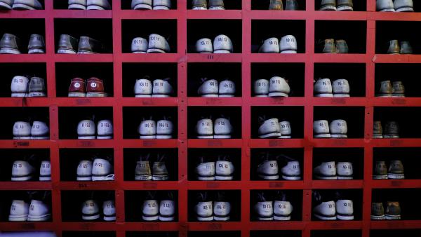 Shoes sorted into trays