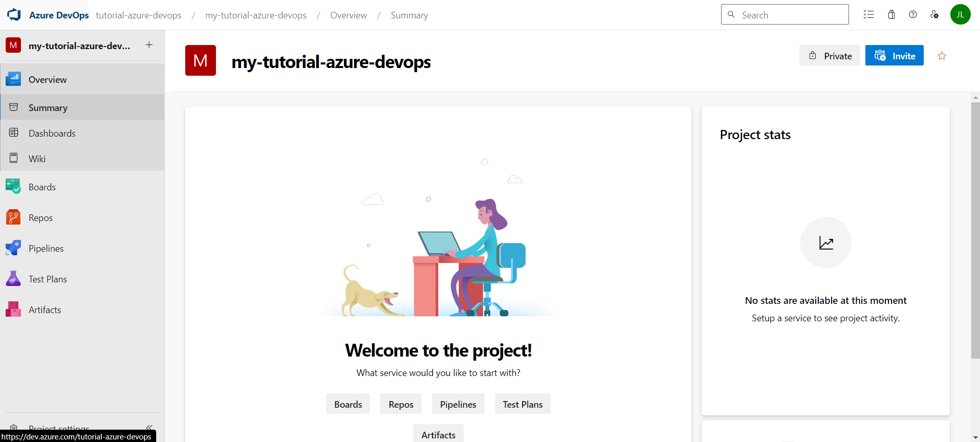 Homepage of the DevOps workspace