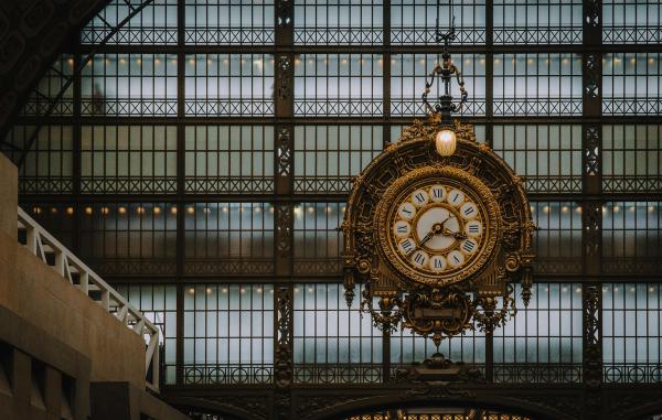 A clock in a big building