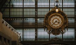 A clock in a big building
