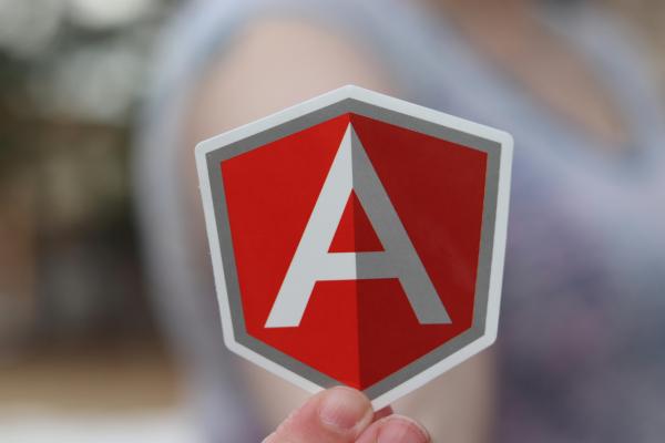 The Angular logo in the hand of someone